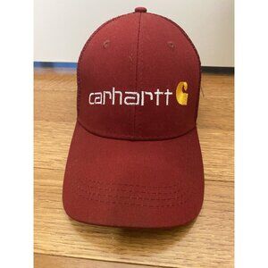Carhartt Spell-Out Trucker Hat • Maroon • Adjustable Snap • Workwear Streetwear